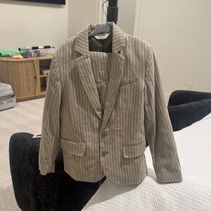 Kids Tan Pinstripe Blazer - Classic Two-Button Suit Jacket with pants